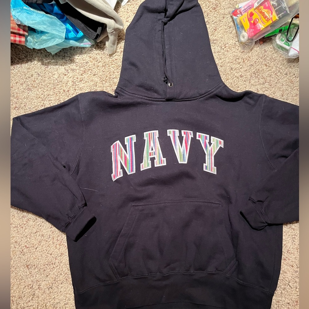 NAVY military sweatshirt colorful letters